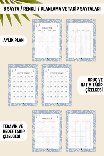 Mavi Ebru Ramazan Ajandası, Oruç, Hatim, Teravih, Günlük ve Aylık Planlayıcı resmi