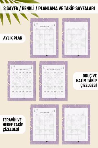 Mor Ebru Ramazan Ajandası, Oruç, Hatim, Teravih, Günlük ve Aylık Planlayıcı resmi
