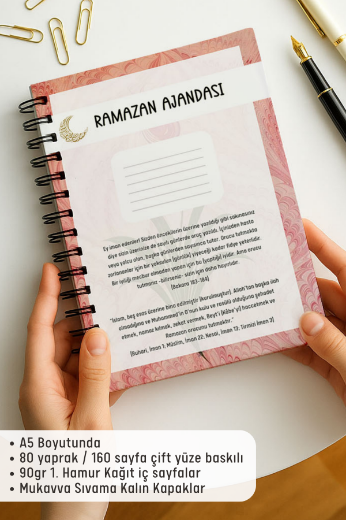 Pembe Ebru Ramazan Ajandası, Oruç, Hatim, Teravih, Günlük ve Aylık Planlayıcı resmi