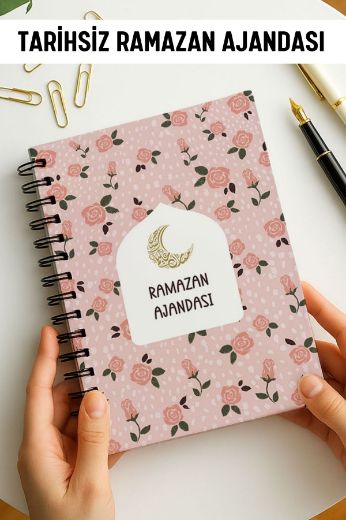 Pembe Çiçekli Ramazan Ajandası, Oruç, Hatim, Teravih, Günlük ve Aylık Planlayıcı resmi