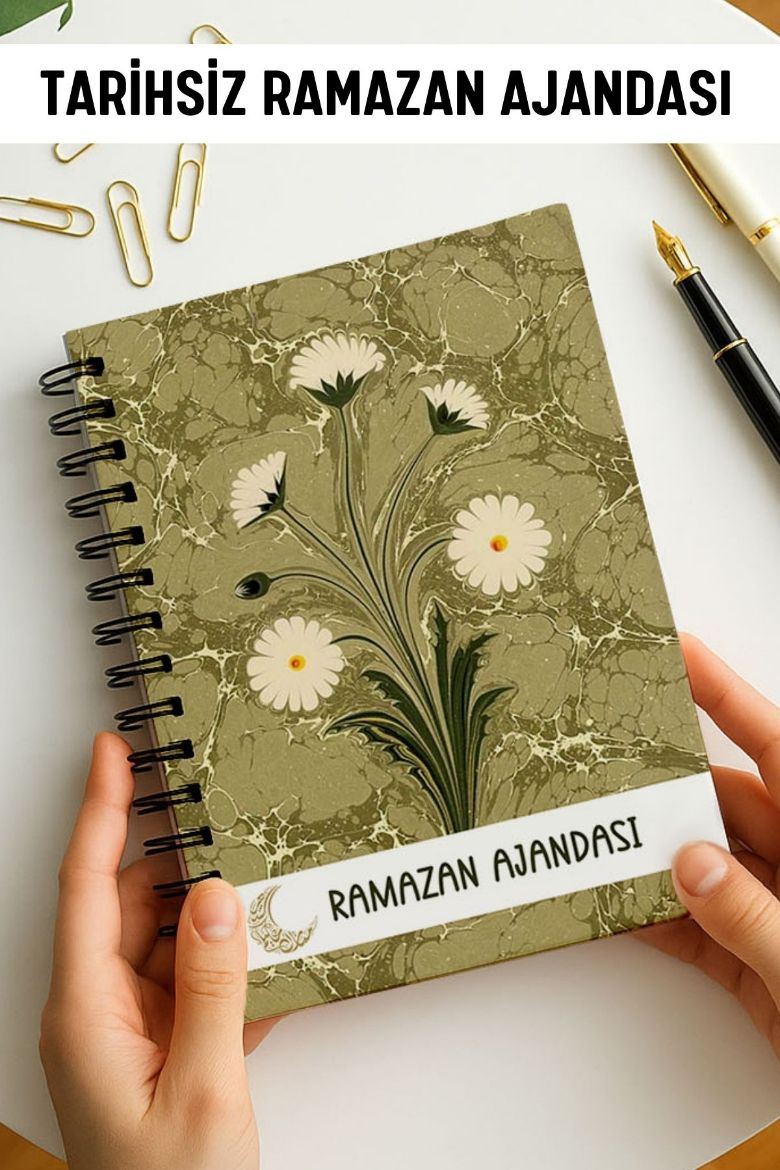 Yeşil Ebru Ramazan Ajandası, Oruç, Hatim, Teravih, Günlük ve Aylık Planlayıcı resmi