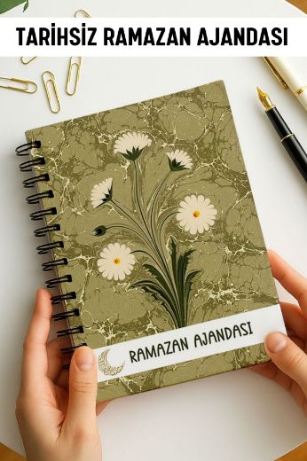 Yeşil Ebru Ramazan Ajandası, Oruç, Hatim, Teravih, Günlük ve Aylık Planlayıcı resmi