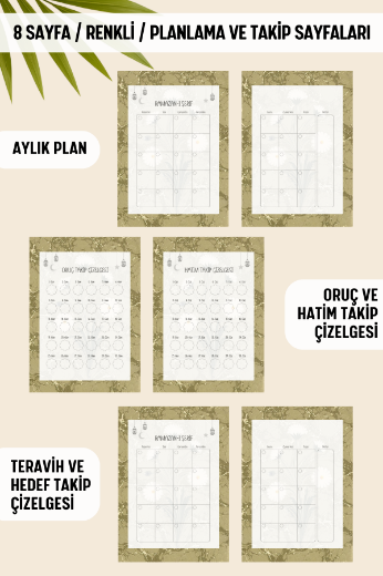 Yeşil Ebru Ramazan Ajandası, Oruç, Hatim, Teravih, Günlük ve Aylık Planlayıcı resmi