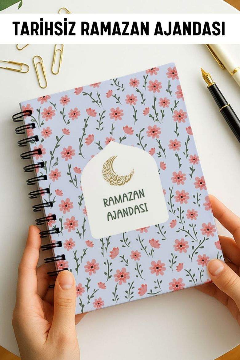 Mavi Çiçekli Ramazan Ajandası, Oruç, Hatim, Teravih, Günlük ve Aylık Planlayıcı resmi