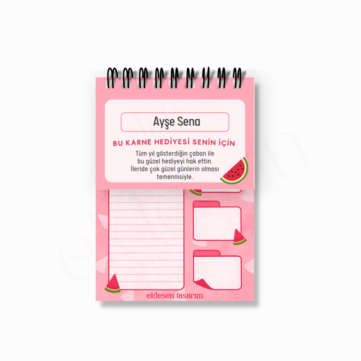 40 Yaprak Karpuzlu Spiralli A6 Defter - İsme Özel Karne Hediyesi resmi