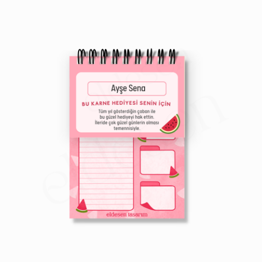 40 Yaprak Karpuzlu Spiralli A6 Defter - İsme Özel Karne Hediyesi resmi